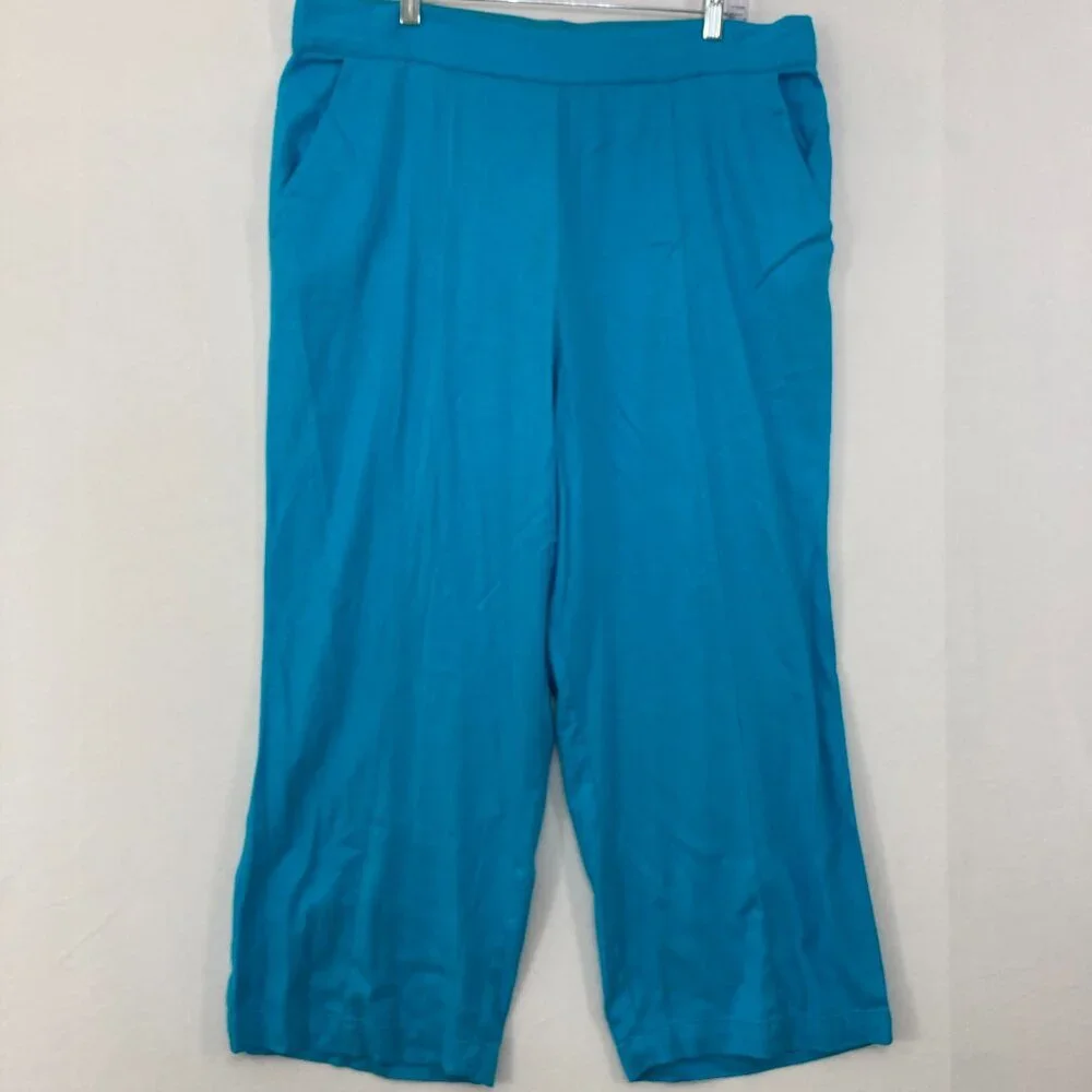 New DG2 by Diane Gilman size 1X Blue Wide Leg Linen Blend Soft Pull-on Pants‎